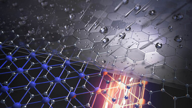 Illustration von hexagonalen Atomanordnungen mit Lichtreflexen und Regenschirmeffekt.